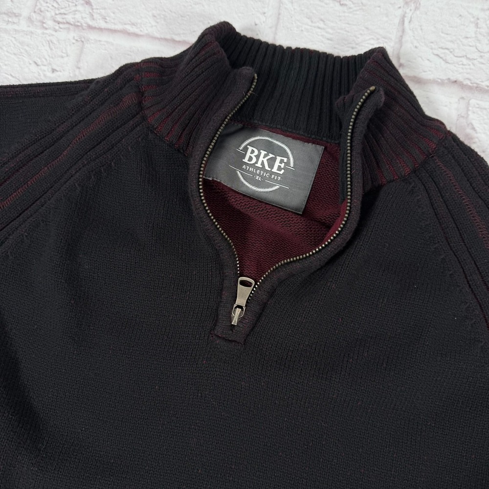 Buckle BKE Athletic Fit Mens XL 1/4 Zip Pullover Sweater Black/Red 100% Cotton